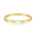 Retro S925 silver ring with pearl and micro-pave crystals in elegant leaf design - Size 6 / Olive Leaf Artificial Pearl Style (FDJZ-238) / Gold