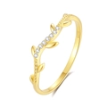 Elegant S925 sterling silver leaf ring in gold finish with sparkling zircon stones - Size 6 / Olive Branch Wave Style (FDJZ-221) / Gold