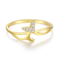 Minimalist gold S925 silver fishtail ring with sparkling pavé zircons in a sleek design - US 6 / Gold (FDJZ-231)