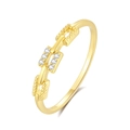 S925 sterling silver gold chain ring with cubic zirconia stones on white background - Size 6 / Chain Link Style (FDJZ-215) / Gold