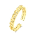 Anillo de doble capa de plata S925 con cuentas y cristales brillantes para mujer - Abierto Ajustable / Dorado