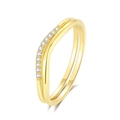 Elegant gold S925 sterling silver double wave ring with sparkling cubic zirconia stones - Size 6 / Double Layer Crisscross Wave Pave Style (FDJZ-211) / Gold