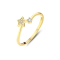 Elegante gouden S925 sterling zilveren verstelbare sterring met glanzende zirkoniasteen - US 6 / Goud