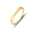 Anello incrociato minimalista in argento S925 con fascia a treccia e gemma chiara - US 6 / Oro