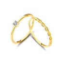 Elegant set of two S925 sterling silver gold rings with a sparkling zircon solitaire stone - US 6 / Gold