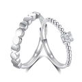 S925 sterling silver adjustable couple ring set with solitaire diamond and beaded band - Couple Pair