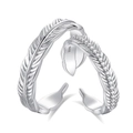 S925 sterling silver feather open rings for couples with polished finish and zircons - Adjustable Open / Couple Pair (FDJZ-310)