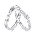 S925 silver Mobius couple rings with adjustable bands and sparkling cubic zirconia - Adjustable Open / Silver-Couple Set