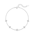 S925 Sterlingsilber Kleeblatt Fußkettchen mit Zirkonia und verstellbarem Verschluss - 925er Silber / Weißgold