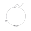 Cavigliera in argento S925 con fiocco lucido e ciondolo a cuore in pavé di zirconi - Argento 925 / Oro Bianco