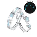 S925 sterling zilveren lichtgevende koppelringen met blauwe ster en zirkonia - Verstelbaar Open / Stel set