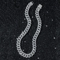 Silberne Cuban Link Kette mit Diamantbesatz im schweren Hip Hop Stil und 15mm Breite - Silber-Halskette (45cm)