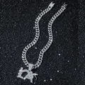Iced-out Cuban link chain necklace with sparkling LA letter pendant for men hip hop style - With Chain / Silver