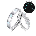 Luminous S925 silver couple rings with star patterns and night glow effect feature - Adjustable Open / FDJZ-353-Couple Pair