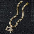 Iced out gold Cuban link chain with hip hop letter pendant and sparkling zircon accents - With Chain / Gold