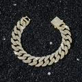 Men's 15mm heavy cuban link bracelet in gold finish with iced-out pave rhinestones - Rhombus 20cm / Gold