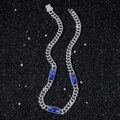 Hip hop zilveren Cubaanse schakelketting met zirkonia en blauwe kristalstenen - 45cm / Zilver