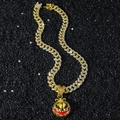 Hip-Hop Goldene Kubanische Kette mit vereistem Halloween Kürbis-Totenkopf Anhänger - Mit Drachenkette / Gold (Kürbis)