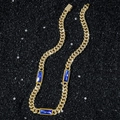 10mm heren hip-hop Cubaanse schakelketting met diamanten en drie rechthoekige blauwe stenen - 45cm / Goud