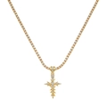 Collana tennis hip-hop dorata con pendente a croce di spine ghiacciata per uomo moda - Oro (Croce Seghettata) Con Catena Tennis 4mm