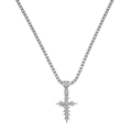Dettaglio della collana tennis argentata con pendente a croce di spine in stile hip-hop - Argento (Croce Seghettata) Con Catena Tennis 4mm