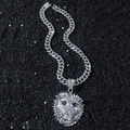 Collier hip hop pour homme avec pendentif tête de lion argenté et chaîne cubaine - Argent (Tête de Lion) Avec Chaîne 50cm