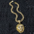 Collier hip hop pour homme avec chaîne cubaine dorée et pendentif tête de lion givré - Or (Tête de Lion) Avec Chaîne 50cm