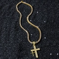 Gold-plated hip-hop tennis chain necklace featuring a double cross iced-out pendant - Gold Double Cross (With 4mm Tennis Chain)