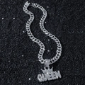 Hip-Hop-Halskette in Silber mit QUEEN-Kronenanhänger und Zirkonia auf schwarzem Sand - Vollständige Halskette / Silber (Krone QUEEN) - Mit Panzerkette