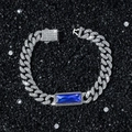 Hip Hop 10mm iced out Cuban kettingarmband met marineblauwe rechthoekige steen - Armband / 20cm / Zilver