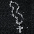 Silver iced-out cuban chain necklace with a sparkling heart cross pendant on black sand - 50cm Chain / Silver Heart Cross Necklace