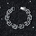 Bracciale Greca da uomo 14mm in argento con diamanti su sfondo di pietra nera - Braccialetto (21cm) / Argento