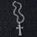 Iced-out silver cross pendant with thick cuban link chain for hip hop street style - 50cm Chain / Silver