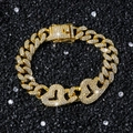 Hiphop cubaanse schakelarmband voor heren met gouden hartbedels en glimmende zirkonia's - Goud - Armband (21 cm)