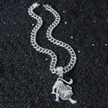 Iced out hip hop lion pendant with sparkling cuban link chain for men in silver finish - Necklace With Lion Pendant / Silver