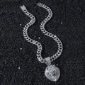 Iced out silver hip hop necklace featuring a detailed lion head pendant and Cuban link chain - Lion Head Full Rhinestone Necklace / Silver
