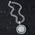 Catena cubana ghiacciata con ciondolo a moneta rotante da 50 pesos angelo argento - Set Collana + Ciondolo / Argento