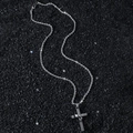 Collana da uomo con ciondolo a croce d'argento con incisione Padre Nostro in spagnolo - Nero
