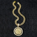 Collana hip hop a catena cubana dorata con ciondolo rotante a moneta 50 Pesos con diamanti - Set Collana + Ciondolo / Oro