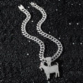 Iced out hiphop Cubaanse ketting met geit-hanger, rode zirkoon ogen en glanzende kristallen - Zilver (Geit Stijl Met 50cm Ketting)