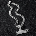 Collier hip hop argenté avec pendentif MONEY et chaîne cubaine sertie de zircons - Parure Collier Lettre MONEY Argent (YJ10-6843) / Argent