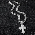 Iced out cuban link chain with large cross pendant featuring sparkling zircon stones - With 50cm Chain / Silver