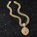 Chaîne cubaine dorée hip-hop avec pendentif tête de lion givré sur pierre noire - Tête de Lion Avec Chaîne 50cm / Or