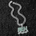 Hip hop zilveren cubaanse ketting met RICH letters en groene dollar geldzak hangers - Kettingset / Zilver