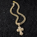 Iced out gold Cuban link necklace with sparkling cross pendant for hip-hop style - With 50cm Chain / Gold