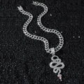 Collana a catena cubana con pendente a forma di serpente con diamanti e occhi di rubino - Serpente Argento (Con Catena 50cm)