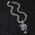Collar de estilo hip hop con cadena cubana plateada y colgante de cabeza de leopardo - Plateado (Cabeza de Leopardo) - Con Cadena 50cm