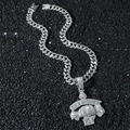 Hip-Hop Herrenkette in Silber mit Iced Out Get Money Faust-Anhänger und Cuban Link - Get Money Logo Panzerketten-Set / Silber