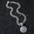 Collier chaîne cubaine serti avec pendentif boussole bleue sur fond de pierre noire - Boussole avec Chaîne de 50cm / Argent