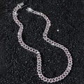 Collana cubana hiphop 9mm con strass rosa e bianchi su sfondo di pietra scura - 45cm / Argento / Collana